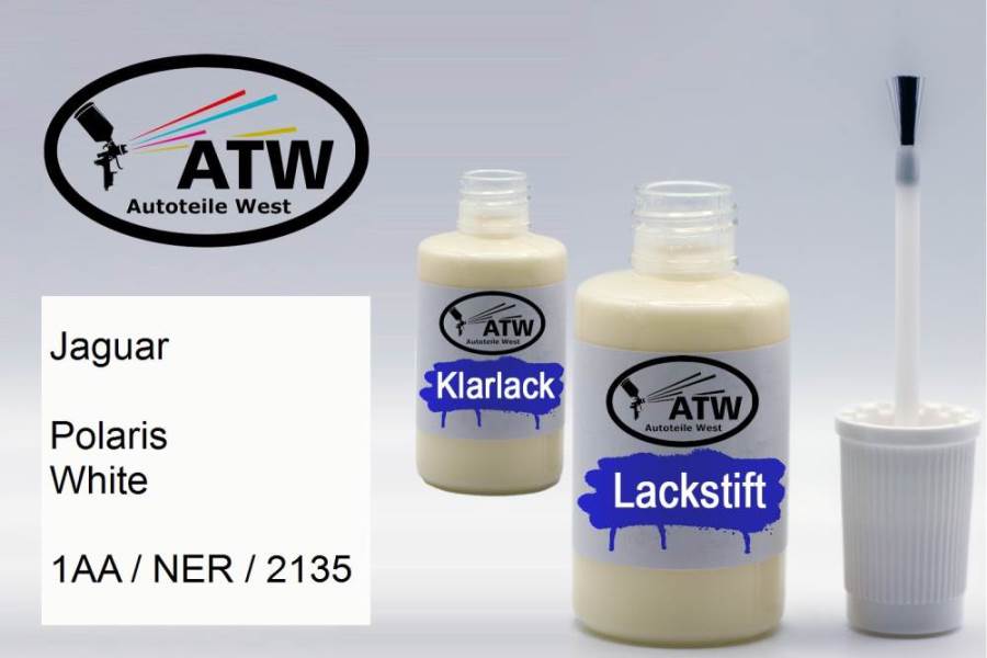 Jaguar, Polaris White, 1AA / NER / 2135: 20ml Lackstift + 20ml Klarlack - Set, von ATW Autoteile West.